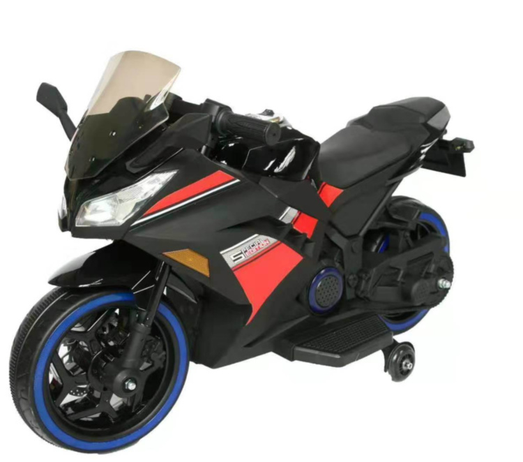 Детский электромотоцикл Kawasaki Ninja (12V, спидометр, ручка газа) - DLS07-BLACK-PLASTIC